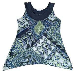 Carol Rose Paisley Print Women's Blue Green Black Sleeveless Tank Top - Size XL
